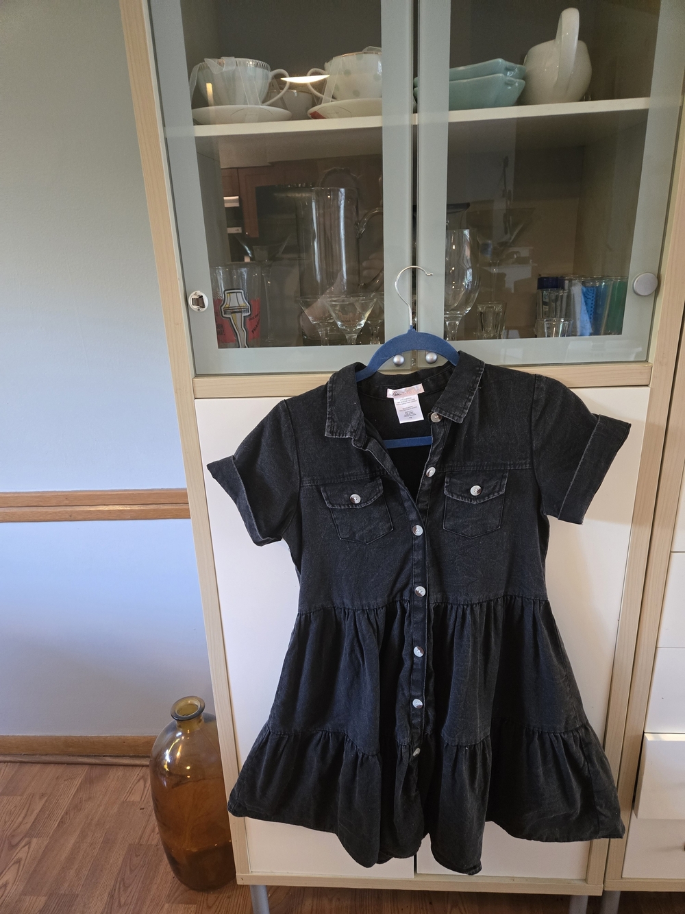 Love Black Denim Button-Front Tiered Dress